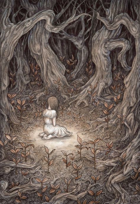 THE SPIRIT GLADE BY ADAM OEHLERS Adam Oehlers Illustrations, Adam Oehlers, European Folklore, Forest Glade, Chris Riddell, Gothic Windows, Magical Tree, Graphic Arts Illustration, Watercolor Sketchbook