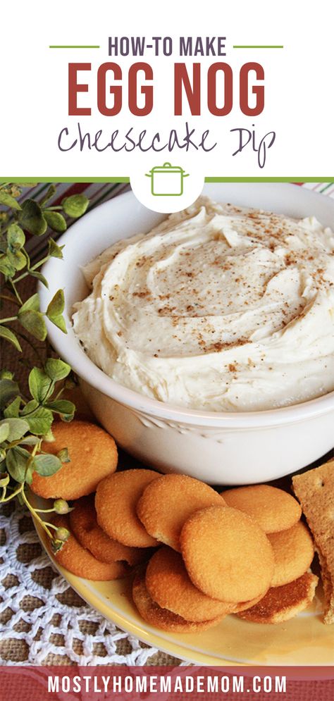 Egg Nog Cheesecake Dip - for graham crackers and vanilla wafers, or even strawberries to dip into! Cream cheese, marshmallow fluff, and eggnog combine for this simple and delicious Christmas treat…  More Cream Cheese Marshmallow Fluff, Cheesecake Dip Recipe, Eggnog Dessert, Dip With Cream Cheese, New Years Eve Dessert, Eggnog Cheesecake, Holiday Meal Planning, Yummy Christmas Treats, Christmas Cheesecake