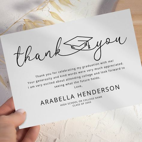 Modern Graduation Thank You Card #zazzle #weddinginvitations #birthdayinvitations #babyshowerinvitations #zazzleinvitations #monogram #businesscards #graduation #homedecor Grad Party Thank You Cards, Thank You Cards Messages Graduation, Graduation Thank You Cards Wording, Graduation Thank You Note, Grad Thank You Card Messages, Graduation Thank You Cards Sayings, Graduation Card Box Ideas Diy, Card Box Ideas Diy, Graduation Card Box Ideas