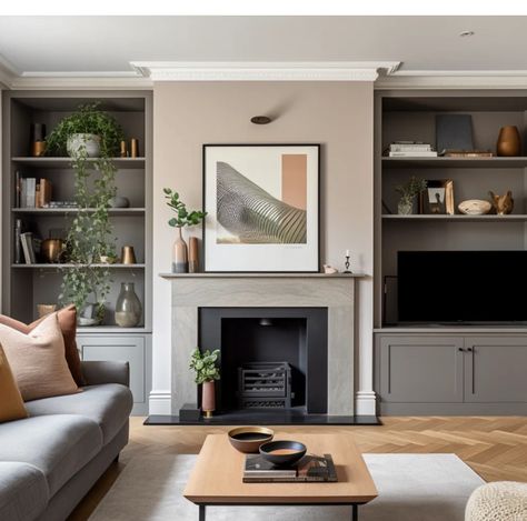 Living Room Alcove, Alcove Storage Living Room, Cupboard Living Room, Alcove Ideas Living Room, Living Room Cupboards, Alcove Shelves, Lounge Room Styling, London Living Room, Farm Road