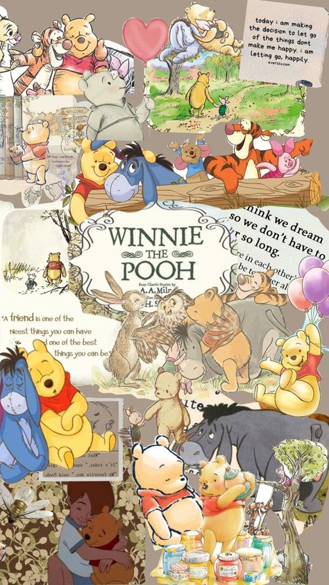 love winnie the pooh Winnie The Pooh Collage Wallpaper, Winnie The Pooh Macbook Wallpaper, Winnie The Pooh Matching Wallpapers, Vintage Disney Aesthetic Wallpaper, Winnie The Pooh Collage, Winnie The Pooh Fall Wallpaper, Vintage Disney Aesthetic, Winnie The Pooh Wallpaper Aesthetic, Winnie The Pooh Wallpaper