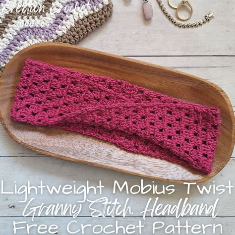 Free Lightweight Mobius Twist Granny Stitch Headband Crochet Pattern | Easy Granny Stitch Crochet Pattern - Cre8tion Crochet Twisted Headband Pattern Free, Crochet Twisted Headband Pattern Free, Crochet Twisted Headband Pattern, Twisted Headband Pattern, Crochet Patterns Clothes, Crochet Twisted Headband, Granny Stitch Crochet, Easy Crochet Headband, Crochet Earwarmers