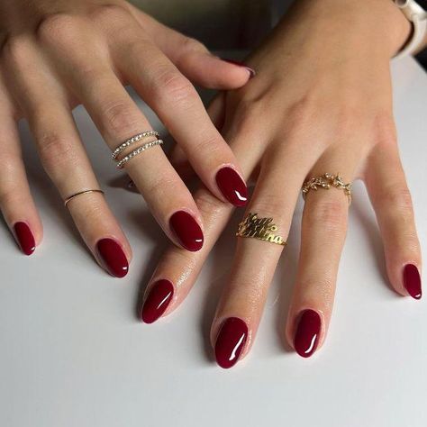 Round Red Nails Short, Wine Nails, Acrylic Nail Set, Red Nail Polish, Burgundy Nails, Red Nail, Chic Nails, Artificial Nails, Almond Nails