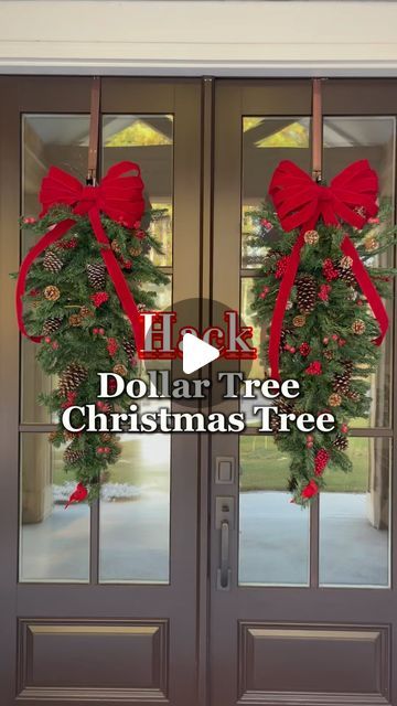 Shonda Ann on Instagram: "This turned out well don’t you think? This an easy diy Christmas tree hack from the dollar tree. #diy #diycrafts #diyhomedecor #dollartree #dollartreefinds #dollartreecrafts #dollartreediy #chistmastree #christmas2024 #christmastreehack #hack #homedecor #christmasdecor #momlife #sahmlife" Diy Dollar Tree Front Door Decor, Easy Front Porch Christmas Decor, Diy Christmas Wreaths For Front Door Dollar Tree, Dollar Tree Porch Decor, Christmas Wreath Dollar Tree, Christmas Tree Wreath Diy, Glamorous Christmas Decor, Dollar Tree Christmas Tree, Easy Diy Christmas Tree