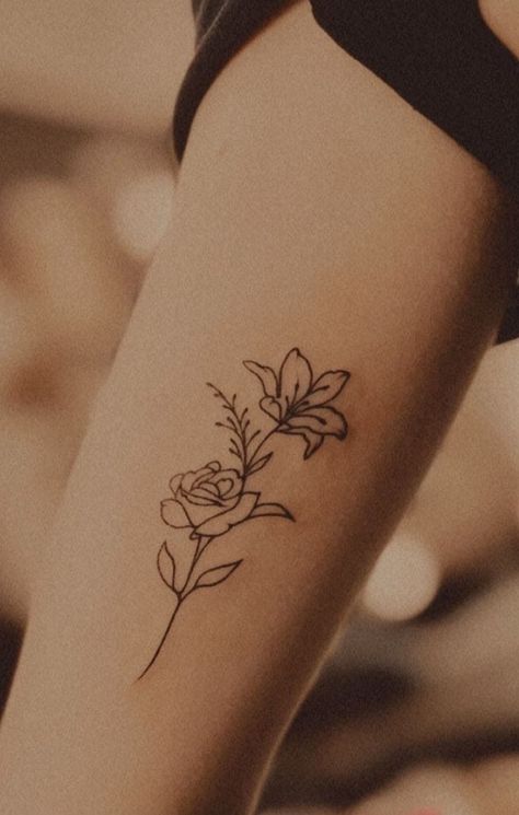 Waterlily And Rose Tattoo, June Birth Flower Tattoo Rose And Honeysuckle, Small Lily Tattoo, Honeysuckle Tattoo, Violet Flower Tattoos, Water Lily Tattoos, Minimal Tattoo Designs, Minimal Tattoo Ideas, Mum Tattoo