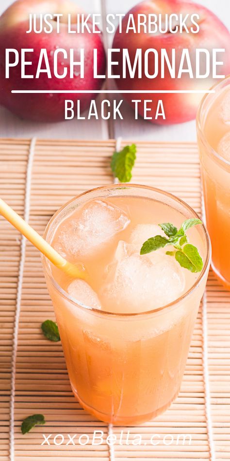 Starbucks Peach Green Tea Lemonade Recipe, Tea Lemonade Recipe, Soda Stream Recipes, Coffee Breakfast Smoothie, Lemonade Tea Recipe, Black Tea Recipe, Peach Tea Recipe, Iced Tea Drinks, Starbucks Tea