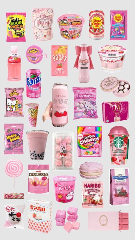 #pinkaesthethic #pink #pinkwishlist #food #sweetsnack #pinkaestheticshuffle #foodshuffle #foodinspo Pink Snack Basket, Homemade Gift Boxes, Pink Gift Basket, Kids Lemonade, Pink Snacks, Champagne Truffles, Pink Sweets, Food Gift Baskets, Pink Basket