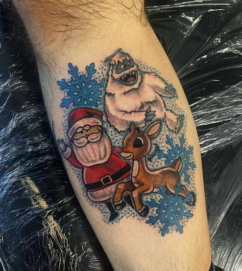 Rudolph The Red Nosed Reindeer Tattoo, A Christmas Story Tattoo, Christmas Story Tattoo, Rudolph Tattoo, Reindeer Tattoo, Be Tattoo, Story Tattoo, Snow Flake Tattoo, Christmas Tattoo