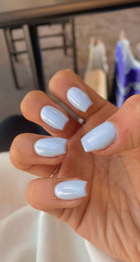 Pretty Short Nails Simple Blue, Light Blue Acrylic Nails Coffin Short, Gel Nails Ideas Light Blue, Nails 2023 Trends Light Blue, Pastel Blue Dip Powder Nails, Light Blue Fake Nails, Cute Light Blue Nails Short, Acrylic Nail Light Blue, Nail Inspired Acrylic