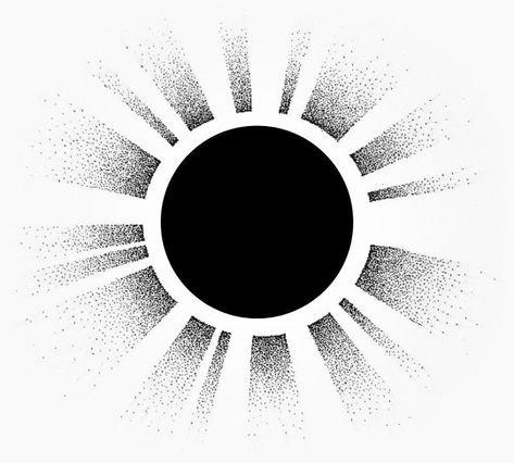 Sun Eclipse Tattoo, Sun Dotwork Tattoo, Black Out Tattoo Sun, Total Solar Eclipse Tattoo, Sun Rays Tattoo Design, Black Circle Tattoo, Sun Rays Tattoo, Eclipse Tattoo, Japanese Leg Tattoo