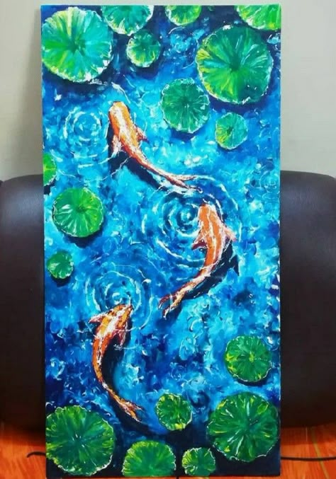 Koi Fishes Painting, Underwater Plants Art, Koi Fish Painting Acrylics, Acrylic Anime Painting, Underwater Art Painting, Koi Fish Painting, Koi Painting, Koi Art, Carpe Koi