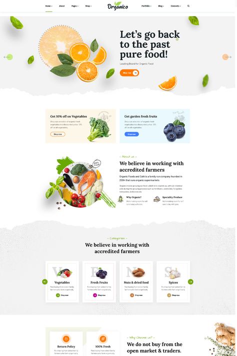 The "Organio" WordPress theme is a premium theme designed for organic food stores, grocery shops, and eco-friendly businesses. It provides a range of features and customization options to create a visually appealing and user-friendly website for your organic food store or related business. Supermarket Website Design, Grocery Website Design, Store Website Design, Cooking Website, Healthy Website, Food Website Design, Website Sample, Streaming Overlay, Organic Supermarket