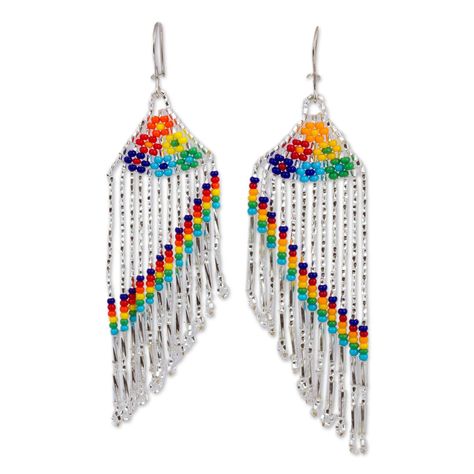 UNICEF Market | Colorful Glass Beaded Waterfall Earrings from Mexico - Shower of Colors Waterfall Earrings, Silver Bead Earrings, Earrings Patterns, Beaded Earrings Diy, Clear Beads, Handmade Earrings Beaded, Earrings Diy, Beaded Earrings Patterns, Earrings Beaded