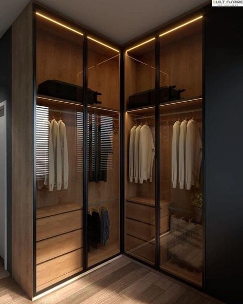 Colorful Interiors Bedroom, Walkin Closet Ideas, Walkin Wardrobe, Walkin Closets Design, Modern Wardrobe Design, Wardrobe Laminate Design, Glass Wardrobe, Dream Closet Design, Walk In Closet Design