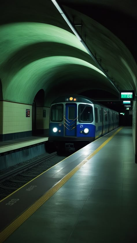 A subway train in a subway station 🚉 cinematic wallpaper Metro Train Photography, Train Station Underground, Subway Station Aesthetic, Underground Wallpaper, Train Station Photography, Underground Train Station, Metro Aesthetics, Cinematic Wallpaper, Subway Aesthetic