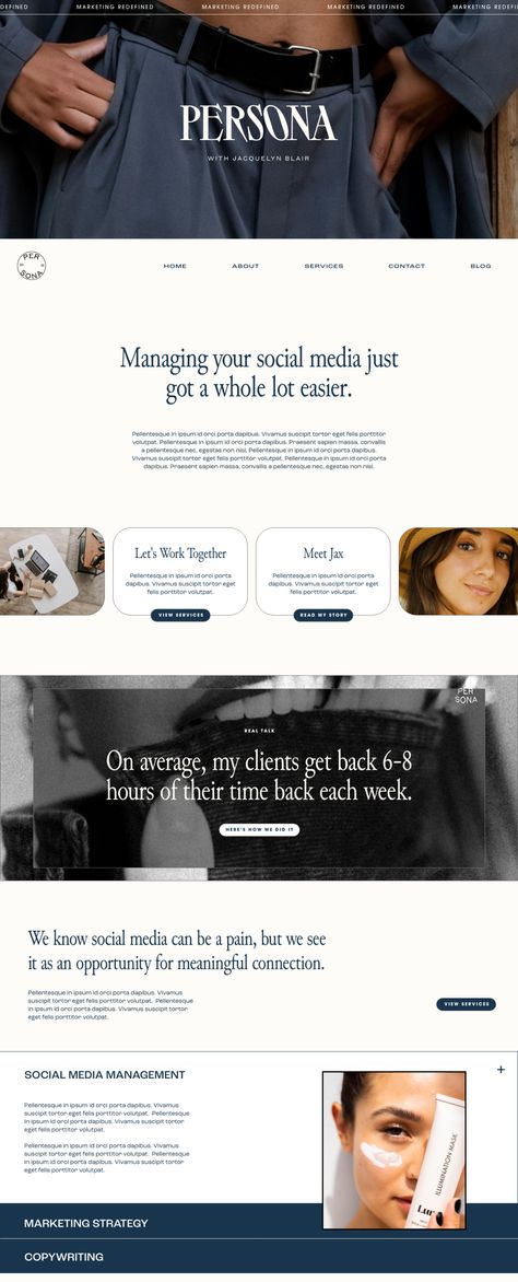 Black And White Website, Personal Website Design, Website Design Portfolio, Modern Brand Identity, Blue Website, Design For Social Media, Bold Eclectic, Services Page, Palettes Color