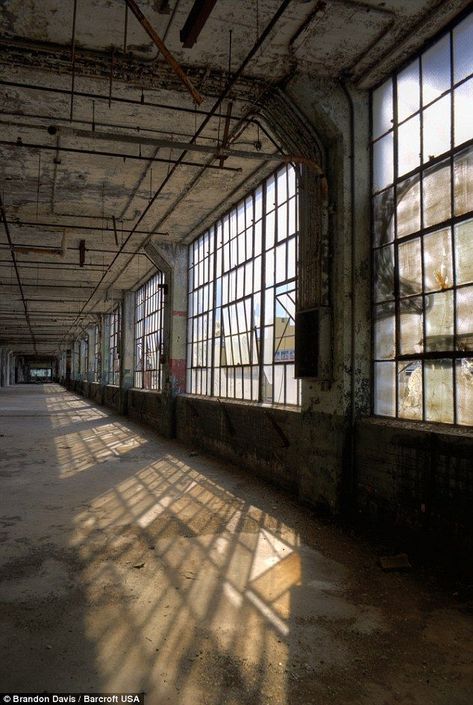 Inside view of Fisher Body, an automobile coachbuilder founded by the Fisher brothers in 1908 and was closed in mid 1990's, in Detroit, Mich... Fisher Brothers, Magic Places, Abandoned Factory, Industrial Architecture, Urban Loft, Urban Environment, Industrial Buildings, Abandoned Buildings, Old Buildings