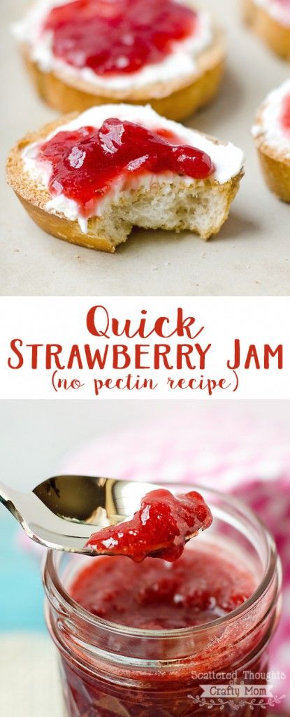 Quick and easy homemade strawberry jam recipe - without pectin.  I've got to make more of this! Mashed Strawberry Recipes, Easy Strawberry Preserves, Strawberry Jam Recipe Without Pectin, Easy Strawberry Jam Recipe, Keto Jam, Pectin Recipes, Easy Strawberry Jam, Cut Sugar, Grow Strawberries