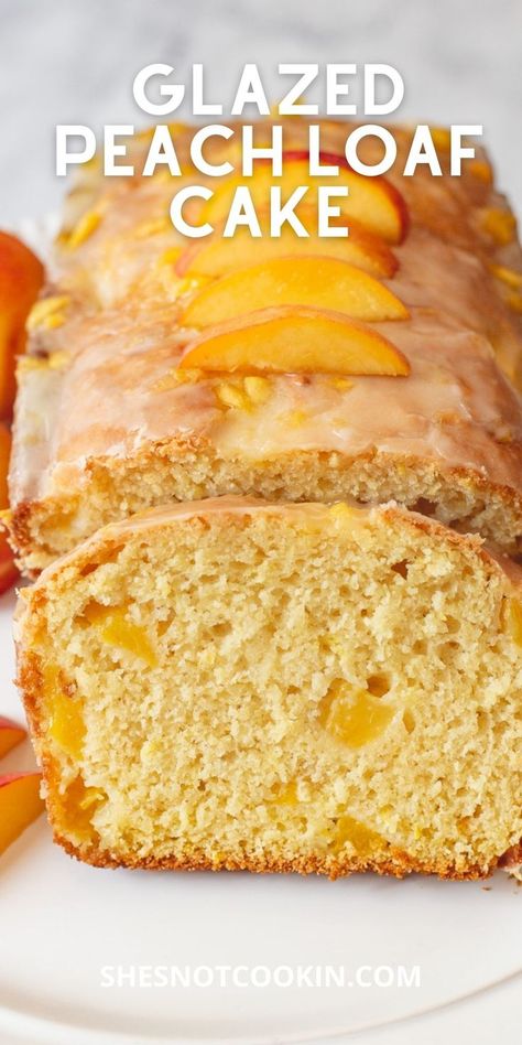 Peach loaf cake white plate.