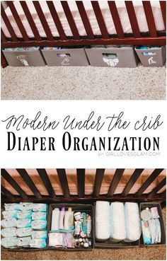 Modern Under the Crib Diaper Organization on www.girllovesglam.com Shoes Organization, Shoe Organization Diy, Baby Nursery Organization, Diaper Storage, Diaper Organization, Baby Room Organization, Baby Storage, Decor Organization, Baby Life Hacks