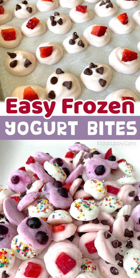 Easy Frozen Yogurt Bites (Healthy Snack Idea for Kids) Easy Toddler Snacks, Easy Frozen Yogurt, Frozen Yogurt Bites, Healthy Homemade Snacks, Easy Snacks For Kids, Healthy Toddler Snacks, Yogurt Bites, Mini Pizzas, Kid Snacks