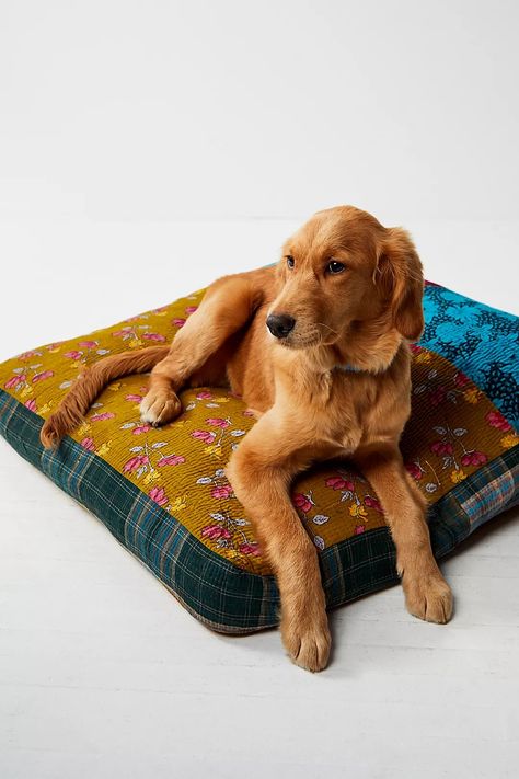 FP One Vintage Quilt Dog Bed Cover | Free People Patchwork Dog Bed, Covered Dog Bed, Dog Cushions, Rescue Dog, Vintage Quilt, Pet Stuff, Old Dogs, Vintage Dog, Dog Beds