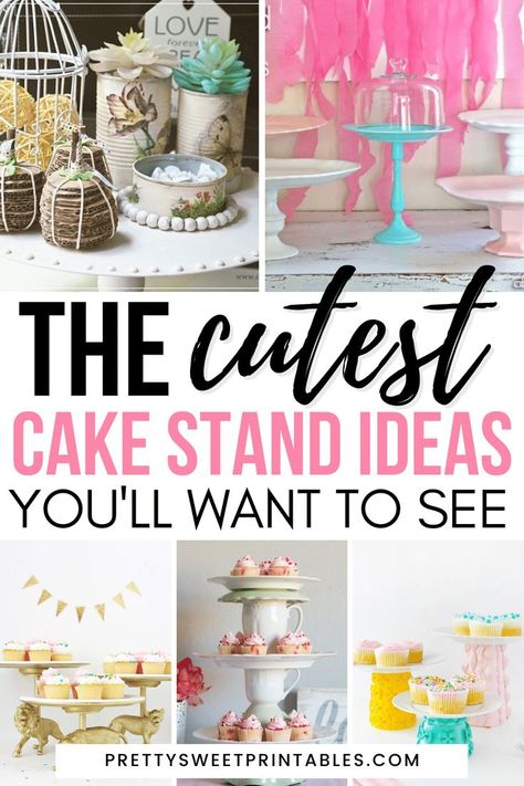 diy cake stand Cupcake Display Diy, Mini Cupcake Display, Cake Stand Ideas, Diy Food Display, Diy Dessert Stand, Easy Diy Cake, Unique Cake Stands, Pretty Cake Stands, Wedding Cupcake Display