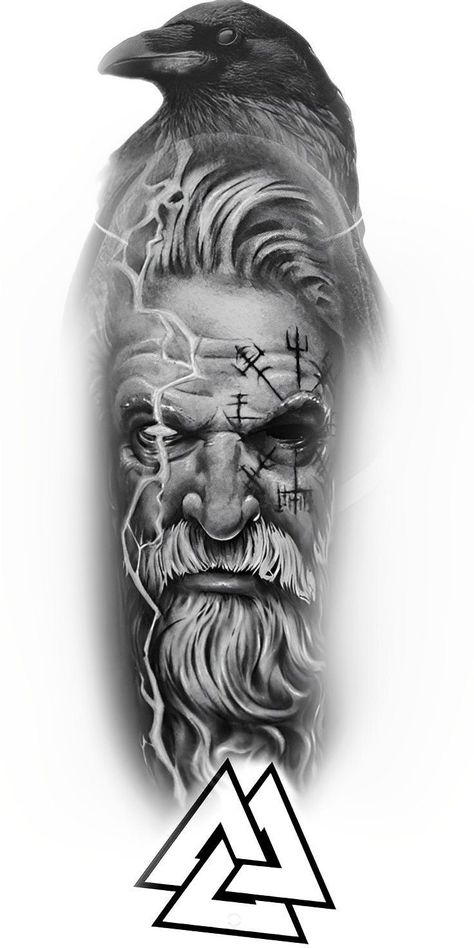 Tattoo Odin, Arm Cover Up Tattoos, Viking Tattoos For Men, Thor Tattoo, Viking Rune Tattoo, Biomechanical Tattoo Design, Black Dragon Tattoo, Viking Warrior Tattoos, Butterfly Tattoos Images