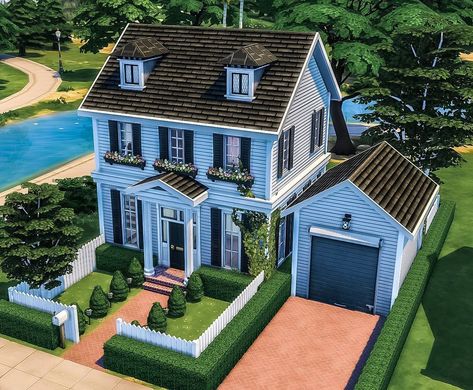 Rhys’s Instagram post: “A small colonial-style family home 2BD/1BA • Unfurnished • 20x15 lot 🏷 #thesims #thesims4 #sims4 #sims4build #simstagram #thesims4house…” Small Sims 4 Family Home, Sims 4 Starter Home Ideas, Blue Suburban House Sims 4, Sims 4 Small Suburban House, Sims 4 Town Makeover, 20 X 15 Sims House, Sims 4 Apartment Base Game, Sims 4 Condo Ideas, Sims Suburban Home