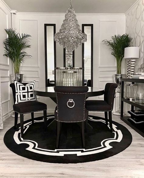 Black And White Dining Room, Apartment Vibes, Dining Room Ideas, White Dining Room, Glam Decor, Luxury Dining, Decor Home Living Room, Living Room Decor Apartment, White Decor