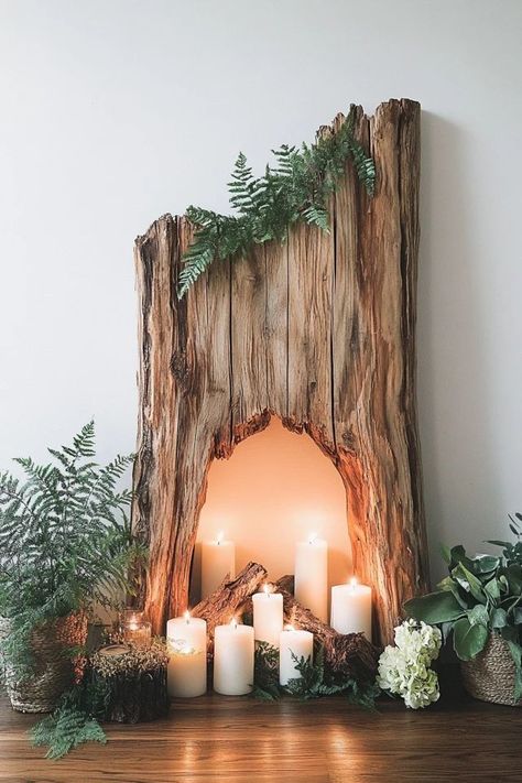 "Transform your space with the charm of a DIY Faux Fireplace! 🛠️🔥 Ideal for creating a cozy atmosphere without the need for real fire. 🌿✨ #FauxFireplace #DIYProjects #HomeStyling" Witch Aesthetic Fireplace, Fake Fire Ideas, Christmas Fireplace Decor Ideas Diy, Fake Fireplace Insert Ideas, Foam Fireplace Diy, Diy Hygge Decor, How To Make A Faux Fireplace, Fireplace Repurpose Ideas, Fake Campfire Diy