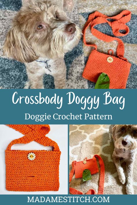 Crochet Crossbody Bag, Reverse Single Crochet, Dog Treat Bag, Dog Treat Pouch, Crochet Dog Patterns, Dog Walking Bag, Bag Pattern Free, Dog Walk, Dogs Pooping