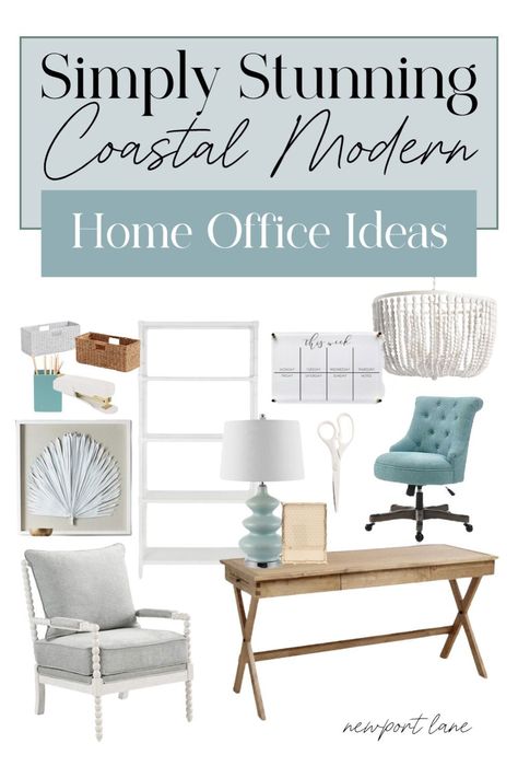 Elevate your workspace with Stunning Coastal Home Office Decor Ideas. Learn how to design a Coastal Home Office that feels like a breath of fresh air. From nautical accents to calming color palettes, create a Coastal Office that boosts your creativity and focus. Explore Hamptons Home Office inspirations for a chic and elegant work area that you'll love spending time in. Modern Coastal Office, Hamptons Home Office, Coastal Office Decor, Coastal Home Office, Modern Coastal Living Room, Sophisticated Coastal, Coastal Office, Home Office Decor Ideas, Hamptons Home