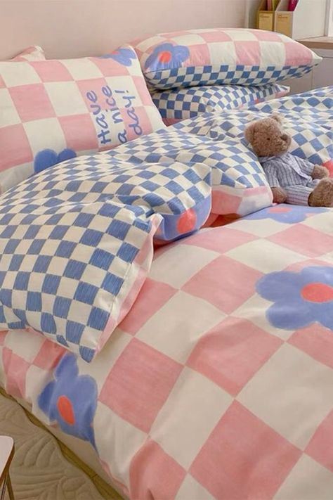 Cute Bedroom Sheets, Cute Bed Pillows, Plaid Bedding, Floral Bedding Sets, Girls Bedding Sets, Cute Bedding, Twin Bed Sets, Floral Duvet Cover, Floral Bedding