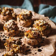 The BEST Vegan Stuffed Mushrooms - Shane & Simple Wfpb Snacks, Vegan Stuffed Mushrooms, Vegan Tacos Meat, Stuffed Mushrooms Easy, Vegetarian Stuffed Peppers, Vegan Appetizer, Mushroom Dish, Stuffed Mushroom, Vegan Parmesan Cheese