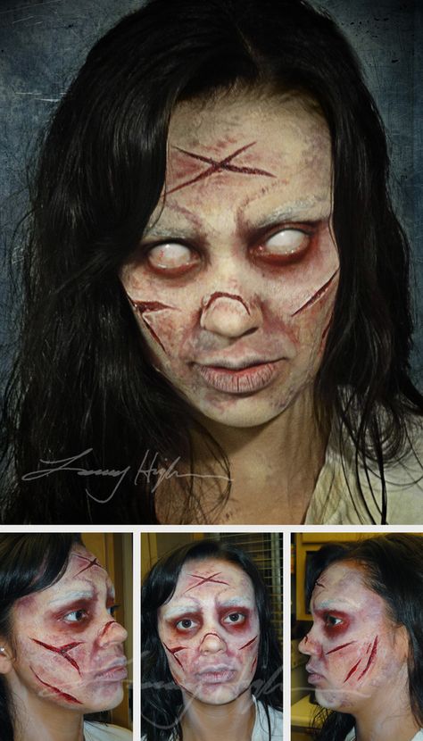 Makeup and FX on Behance Horror Fx Makeup Gore, Horror Makeup Halloween, Haunted House Makeup Ideas, Sfx Zombie Makeup, Special Effects Makeup Prosthetic, Scary Zombie Costume, Fx Makeup Ideas, Special Fx Makeup Ideas, Possessed Makeup