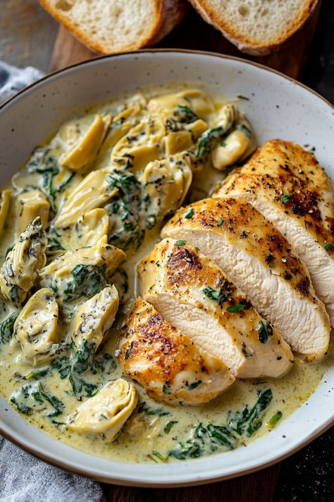 Creamy Artichoke Chicken, Chicken Artichoke Recipes, Firm Tofu Recipes, Chicken And Artichoke, Chicken With Artichokes, Creamy Spinach Chicken, Artichoke Heart Recipes, Artichoke Recipe, Chicken Artichoke