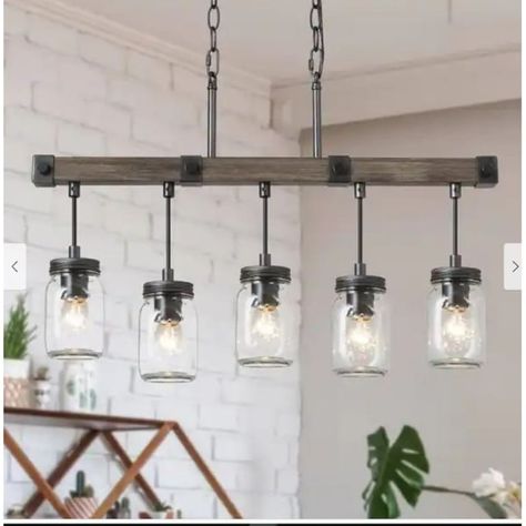 Walton Modern Farmhouse 5-Light Glass Chandelier Linear Kitchen Island Lights - L25.6" * W3.3" * H77" - On Sale - Bed Bath & Beyond - 33519961 Linear Chandelier Rustic, Linear Kitchen Island Lighting, Chandelier Linear, Lake House Kitchen Pendant Lights & Chandeliers, Linear Kitchen, Black Smoked Glass Linear Dining Room Chandelier, 3 Lights Small Linear Chandelier Over Island Rustic, Kitchen Island Lights, 72” Linear Chandelier