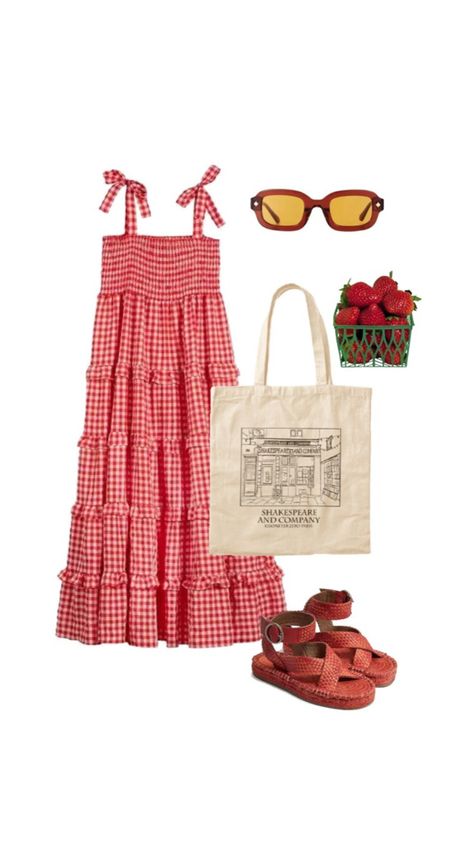 Red gingham trendy cool girl aesthetic outfit inspiration outfit idea trendy outfit Red And White Summer Outfit, Red Gingham Dress Outfit, Fun Skirt Outfits, Red Gingham Aesthetic, Tomato Girl Outfit, Tomato Girl Aesthetic Outfits, Gingham Outfit Aesthetic, Red Gingham Outfit, Christmas Outfit Summer