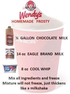 Chocolate Frosty Recipe, Homemade Frosty, Wendy's Frosty, Milk Chocolate Recipes, Wendys Frosty, Eagle Brand Milk, Frosty Recipe, Chocolate Frosty, Freezing Leftovers