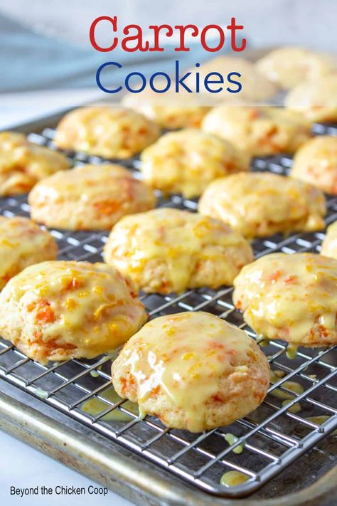 A delicious soft cookie that's bursting with fresh orange flavor. These carrot cookies are an unexpected treat that are always a hit. Carrot Cookie Recipes, Orange Carrot Cookies, Carrot Cookies With Orange Glaze, Carrot Cookies Recipe, Carrot Party, Carrots Cookies, Carrot Cake Bars Recipe, Carrots Recipes, Canned Carrots