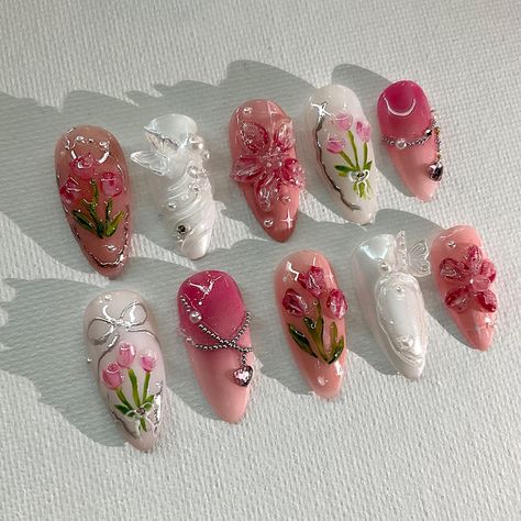 new summer set unlocked 🧚‍♀️✨🌸 Colored Nail Designs, Nail Art Birthday, Nails Long Pink, Xiaohongshu Nails, Nails Chinese, Vacation Nail Art, Nails Kpop, Vacation Nail Designs, Nail Designs Pink