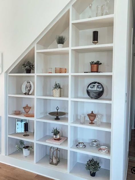 Built In Staircase, Staircase Shelf, Staircase Shelves, Step Bookcase, Stairs In Living Room, Clever Storage, Under Stairs, Staircase Design, Glass Coffee Table