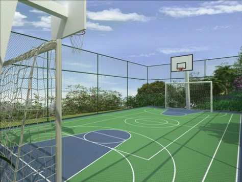 Soccer Court Backyard, Multi Sport Court Design, Multi Sport Court, Outdoor Sports Court, Backyard Basketball, Backyard Sports, Basketball Court Backyard, Lampang, Outdoor Basketball Court