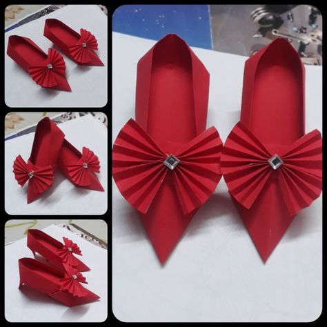 Shoes Origami Origami Shoes, Paper Origami, Red Shoes, Paper Art, Origami, Gift Wrapping, Arts And Crafts, Paper Crafts, Red