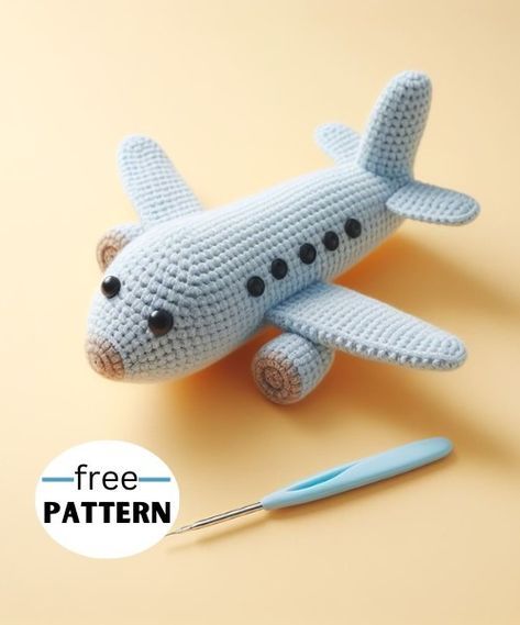 Charming crochet airplane amigurumi pattern for crafters to create a cuddly toy, perfect for aviation enthusiasts and imaginative play. Crochet Airplane, Boy Crochet Patterns, Sc Crochet, Crochet Ball, Pola Amigurumi, Knitting Patterns Toys, Crochet Animals Free Patterns, Crochet Amigurumi Free, Crochet For Boys