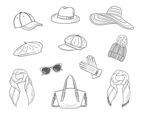 Beret Drawing, Gloves Drawing, Cap Drawing, French Hat, Hats Collection, Ladies Hats, Floppy Beach Hat, Art Prints Boho, Sun Tattoos