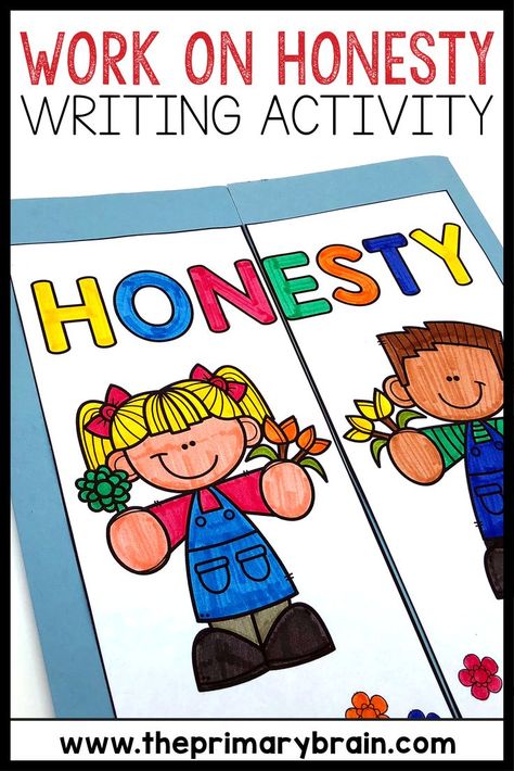 Work on honesty writing activity as title. Photo of a folded paper book with the word honesty. Honesty Worksheets For Kids, Honesty Crafts For Kids, Honesty Craft, Honesty Activities For Kids, Honesty Activities, Teaching Character Development, Honesty Lesson, Importance Of Honesty, Character Education Lessons