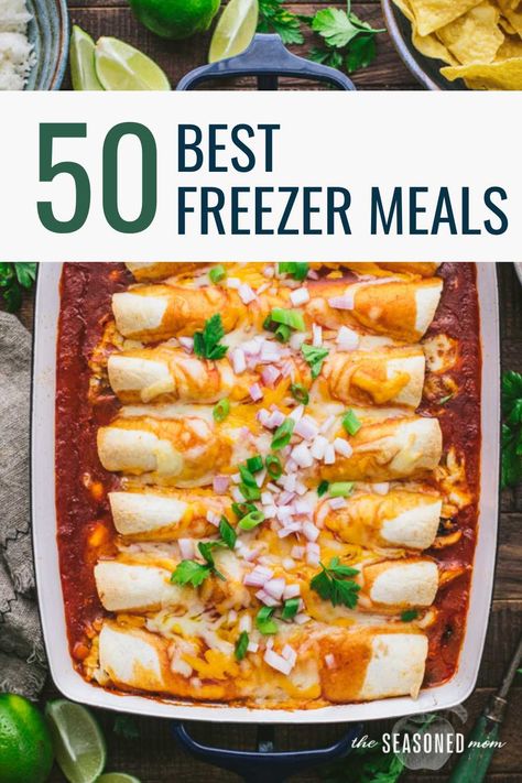 Whether you're looking ahead to a busy week, stocking the freezer in anticipation of a new baby, or helping a friend in need, this collection of 50 make-ahead freezer meals is sure to save the day! Best Freezer Meals, Family Meal Prep, Freezer Dinners, Freezer Friendly Meals, Friend In Need, Freezable Meals, Freezer Meal Planning, The Seasoned Mom, Make Ahead Freezer Meals