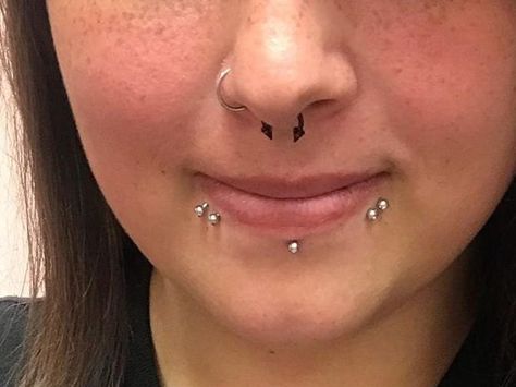 Sharkbite Piercing, Shark Bites Piercing, Shark Bites, Nostril Hoop Ring, Tattoos And Piercings, Piercings, Tatting, Lips, Nose Ring